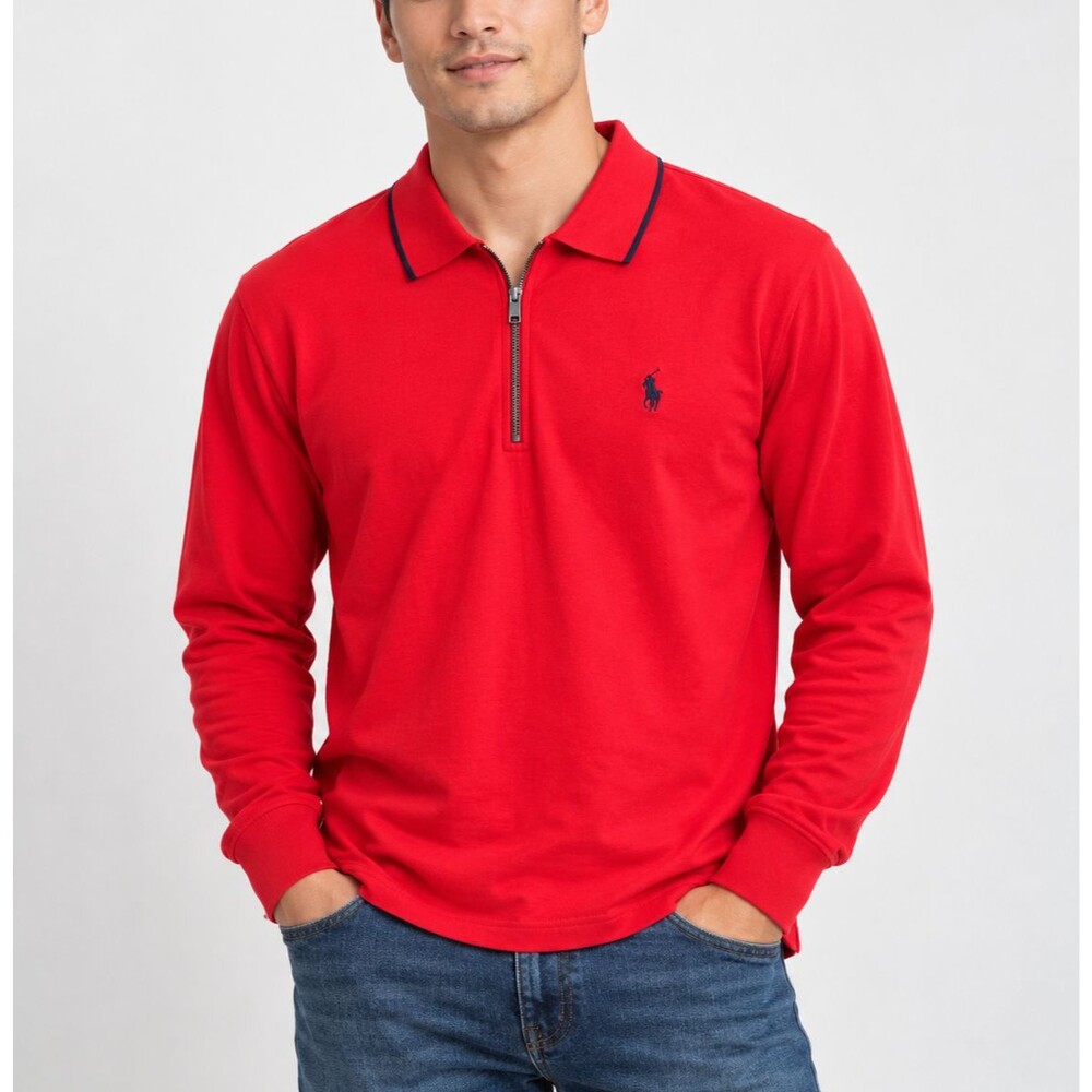 Vintage Polo Sport Ralph Lauren Red 1/4 Zip Long Sleeve Polo Shirt Men's Small